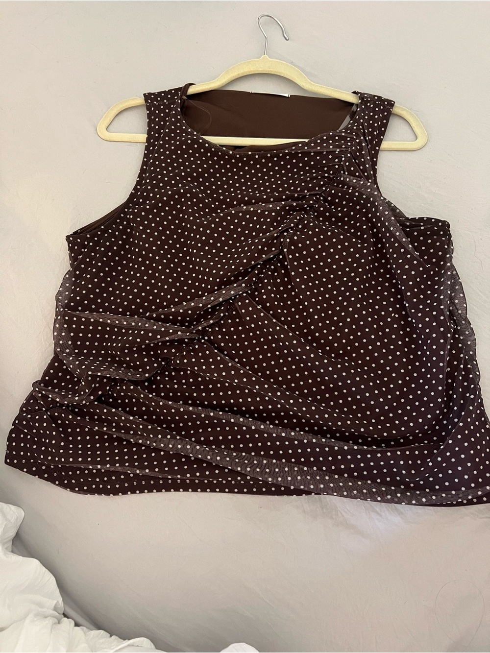 Rebellious Dreamer Brown Polka Dot Ruffle Tank Top 3X Fits XL